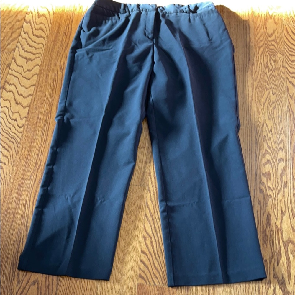 dressbarn Black Trousers with Elastic Waistband and Creased Front